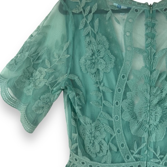 She + Sky Romantic crochet Lace Romper large green fairy cottage coquette nwt - Picture 10 of 10